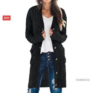 Oversized Cable Knit Cardigan Chunky Boyfriend Style Cozy Winter Sweater